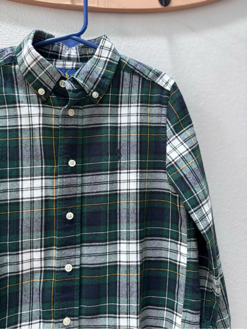 Ralph Lauren Green Navy White Plaid Button-Up Performance Shirt